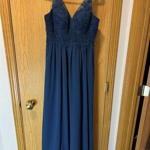 Azazie Navy Blue Lace Maxi Dress